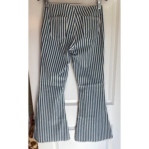 Dance & Marvel High Waist Striped Flare Pants Lace Up Blue White S - Picture 6 of 7